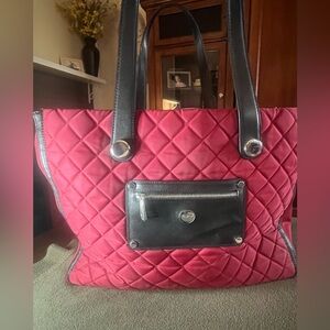 Knomo Marina Quilted Laptop Tote Red Black Travel Work Bag Large